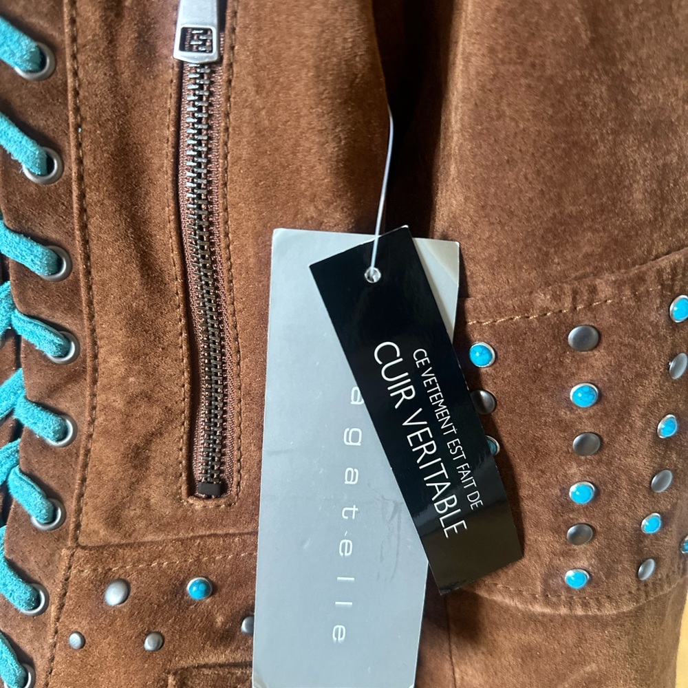 Bagatelle Brown and Blue Leather Jacket - Picture 5 of 9